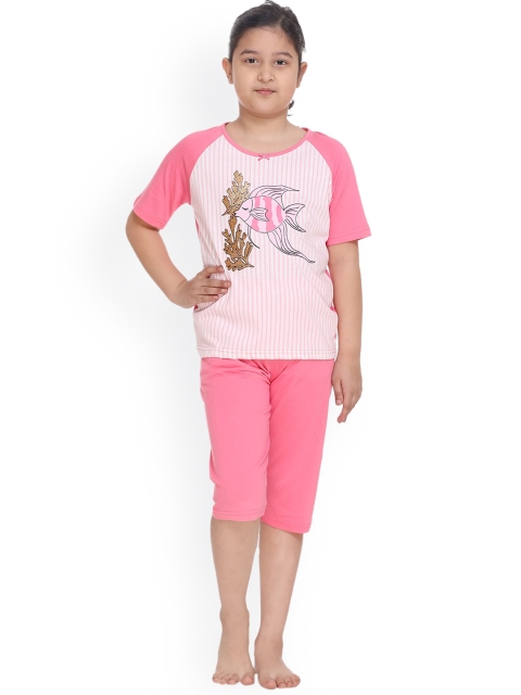 

Kanvin Girls Pink & Brown Printed Night Suit MJKKSSG20324A