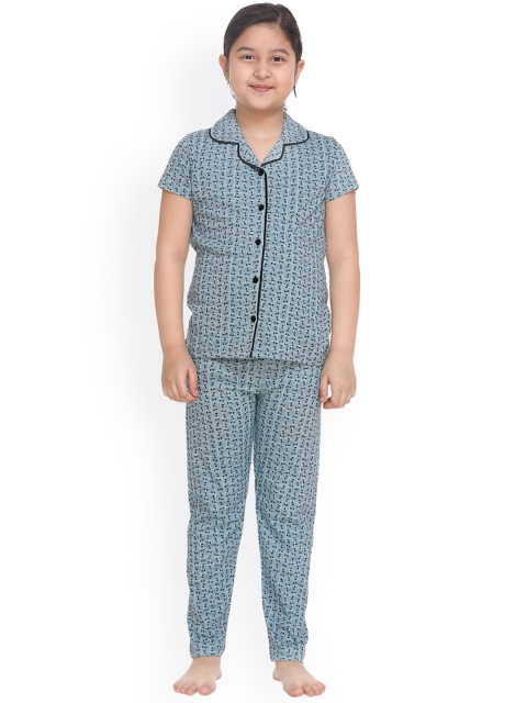 

Kanvin Girls Blue & Black Printed Night Suit