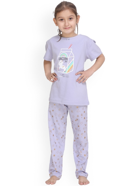 

Kanvin Girls Lavender & White Printed Night suit