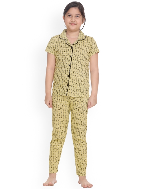 

Kanvin Girls Lime Green & Black Printed Night suit