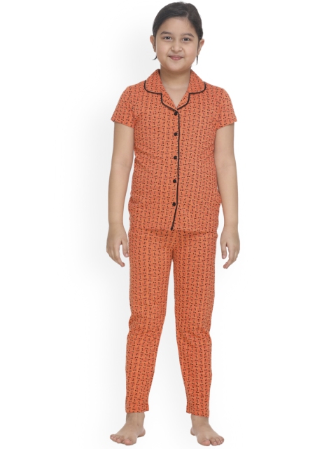 

Kanvin Girls Orange & Black Printed Night suit