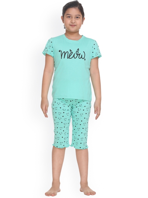 

Kanvin Girls Turquoise Blue & Black Printed Night suit