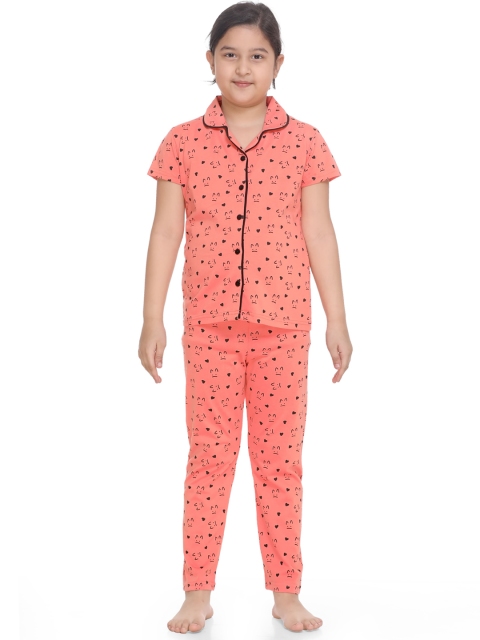 

Kanvin Girls Orange & Black Printed Night Suit
