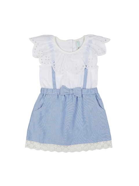 

Pantaloons Baby Girls White & Blue Solid Top with Skirt