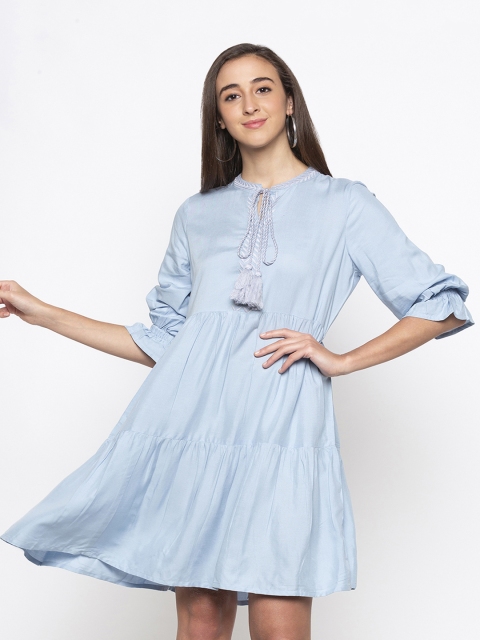 

Globus Women Blue Solid Fit & Flare Dress