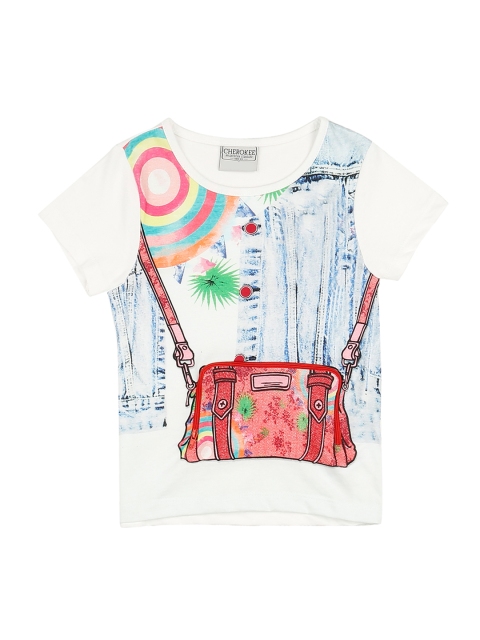 

Cherokee Girls White Printed Round Neck T-shirt