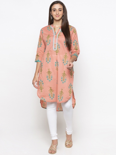 

Globus Women Peach-Coloured Printed Straight Kurta