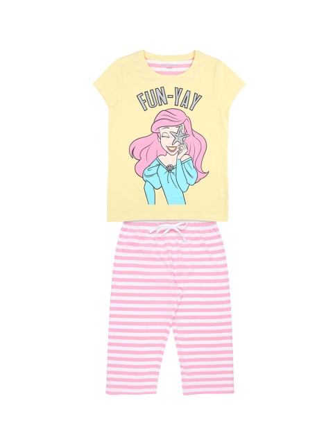 

Pantaloons Junior Girls Yellow & Pink Printed Night Suit
