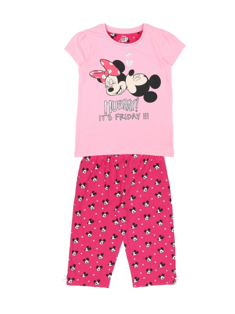 

Pantaloons Junior Girls Pink & White Mickey Mouse Printed Night suit