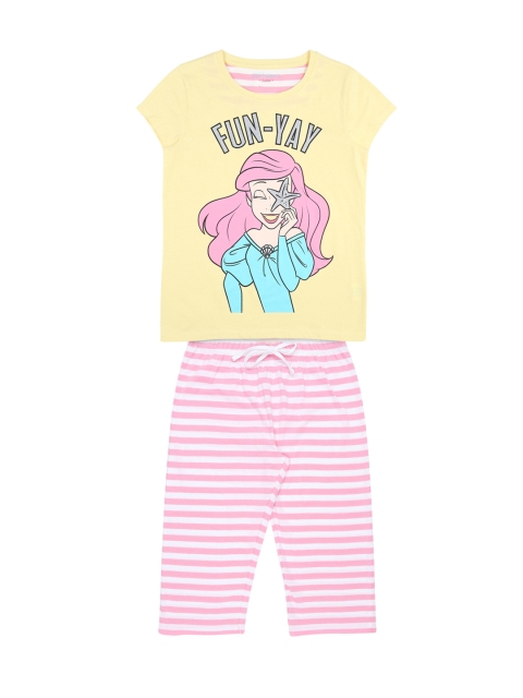 

Pantaloons Junior Girls Yellow & Pink Printed Night suit