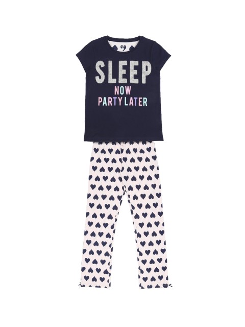 

Pantaloons Junior Girls Navy Blue & Pink Printed Night suit