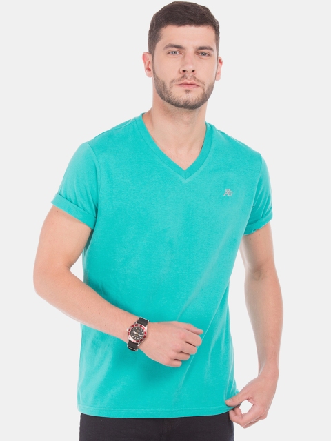 

Aeropostale Men Sea Green Solid V-Neck T-shirt
