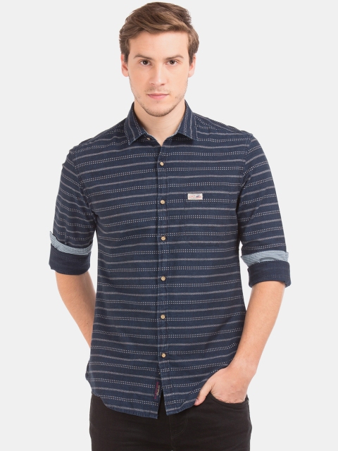 

U.S. Polo Assn. Men Navy Blue & White Slim Fit Striped Casual Shirt