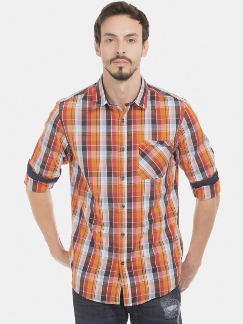 

Ruggers Men Orange & Off-White Regular Fit Checked Casual Shirt