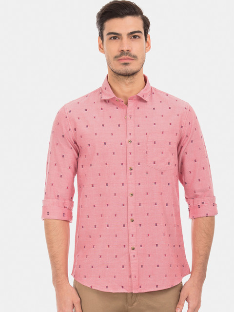 

Ruggers Men Red Regular Fit Self Design Casual Shirt