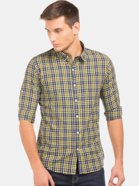 

Ruggers Men Navy Blue & Yellow Slim Fit Checked Casual Shirt