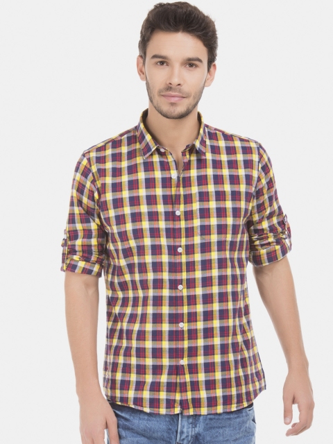 

Ruggers Men Yellow & Red Slim Fit Checked Casual Shirt