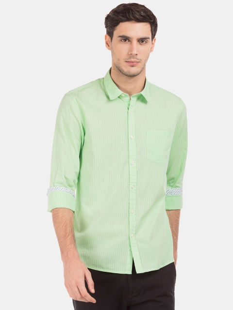 

Ruggers Men Lime Green Contemporary Fit Striped Casual Shirt