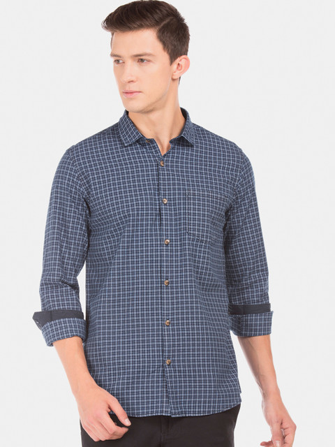 

Ruggers Men Blue Regular Fit Checked Casual Shirt