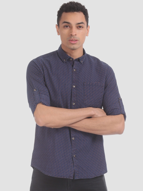 

Ruggers Men Blue & Brown Regular Fit Solid Casual Shirt