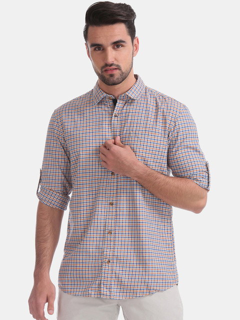 

Ruggers Men Orange Regular Fit Checked Casual Shirt