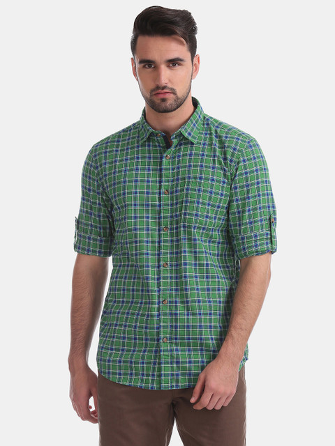 

Ruggers Men Green & Blue Regular Fit Checked Casual Shirt