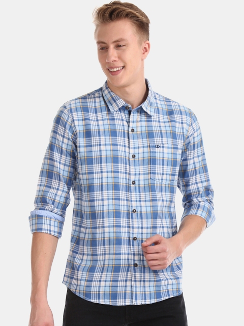 

Ruggers Men Blue Regular Fit Checked Casual Shirt