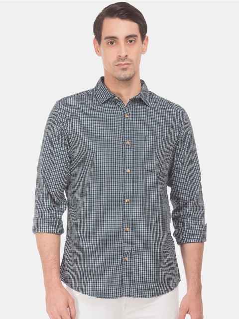 

Ruggers Men Blue & Green Regular Fit Checked Casual Shirt