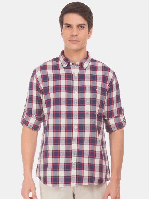 

Ruggers Men Red & Navy Blue Regular Fit Checked Casual Shirt