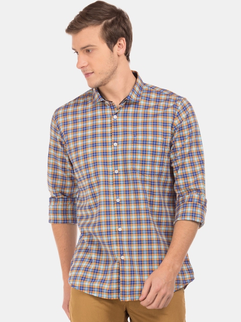 

Ruggers Men Orange & Navy Blue Regular Fit Checked Casual Shirt