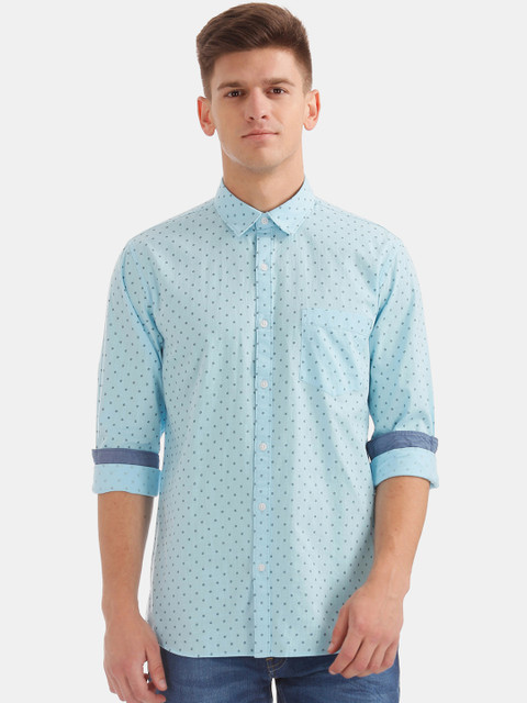 

Ruggers Men Blue Printed Casual Shirt