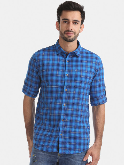 

Ruggers Men Blue Regular Fit Checked Casual Shirt