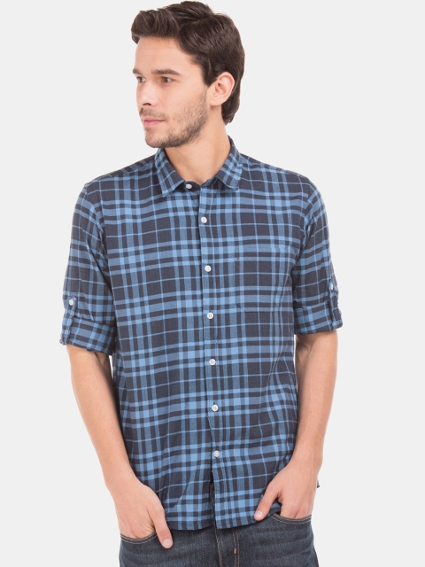 

Ruggers Men Blue & Black Regular Fit Checked Casual Shirt