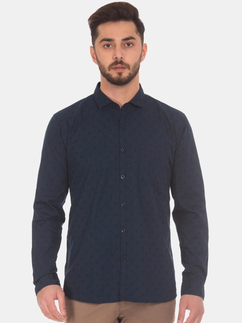 

Ruggers Men Navy Blue Regular Fit Self Design Casual Shirt