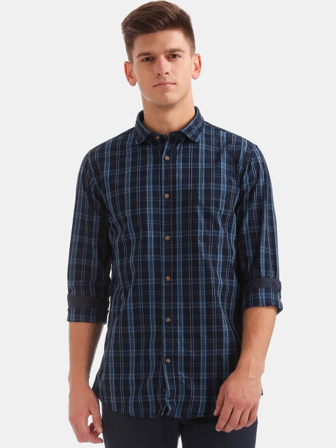

Ruggers Men Navy Blue Regular Fit Checked Casual Shirt