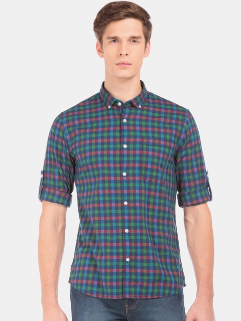 

Ruggers Men Blue & Pink Regular Fit Checked Casual Shirt
