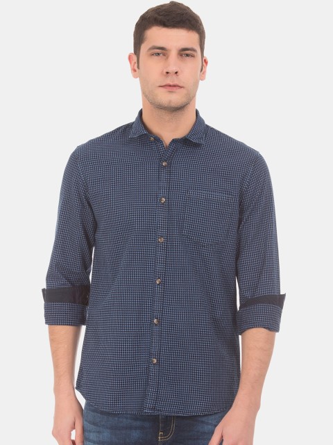 

Ruggers Men Blue Contemporary Regular Fit Checked Casual Shirt