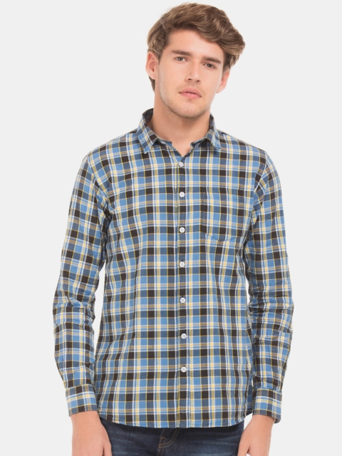 

Ruggers Men Blue & Yellow Regular Fit Checked Casual Shirt