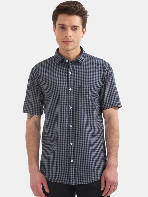 

Ruggers Men Navy Blue Regular Fit Checked Casual Shirt