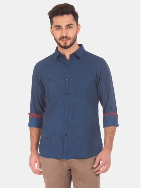 

Ruggers Men Navy Contemporary Fit Chevron Pattern Casual Shirt, Navy blue