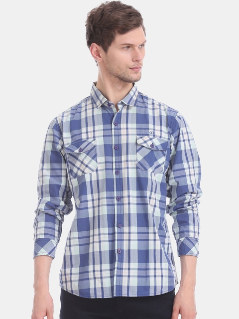 

Ruggers Men Blue Regular Fit Checked Casual Shirt