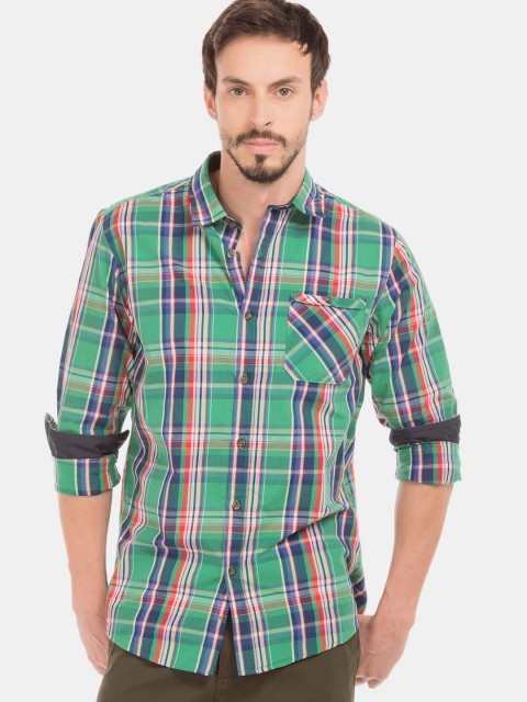 

Ruggers Men Green & Blue Regular Fit Checked Casual Shirt