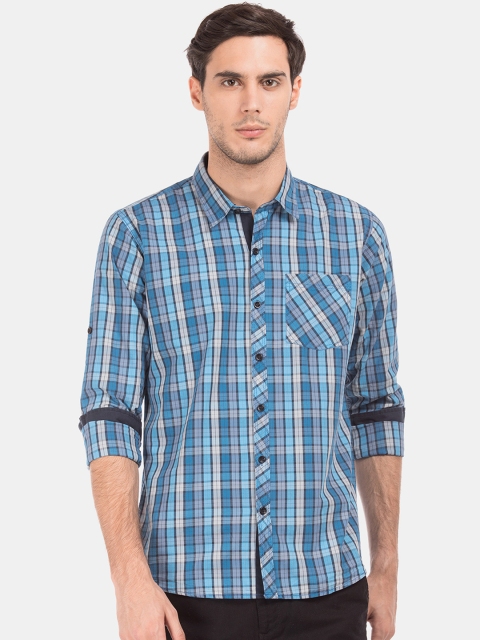 

Ruggers Men Blue Regular Fit Checked Casual Shirt