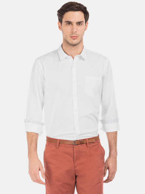 

Ruggers Men White Regular Fit Striped Casual Shirt