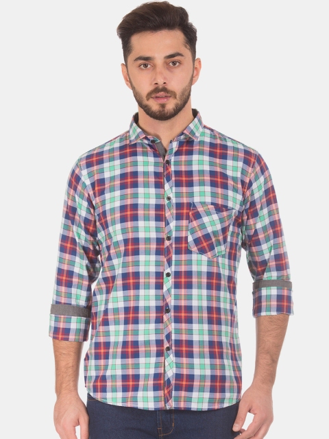 

Ruggers Men Navy Blue & Green Contemporary Fit Checked Casual Shirt