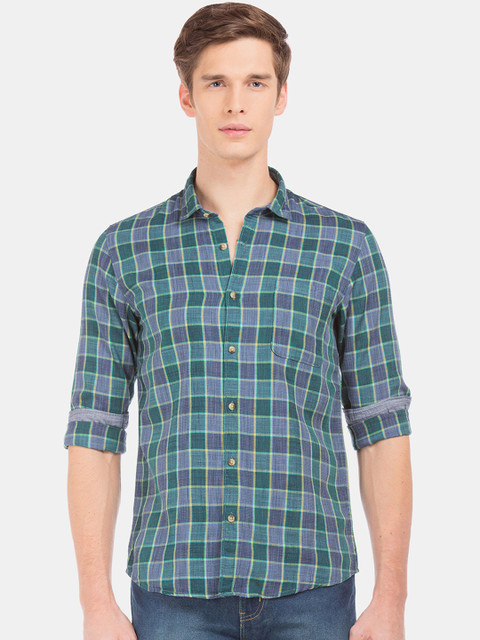 

Ruggers Men Green & Blue Regular Fit Checked Casual Shirt