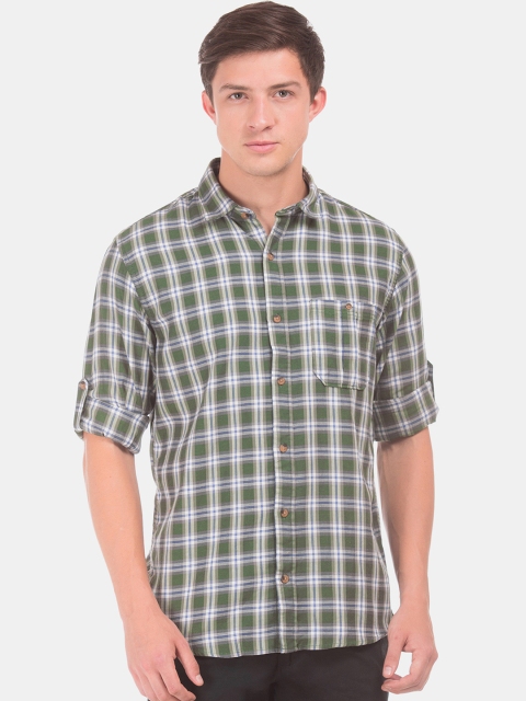 

Ruggers Men Olive Green & White Contemporary Fit Checked Casual Shirt