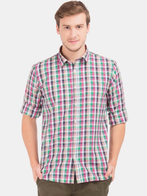 

Ruggers Men Pink & Green Regular Fit Checked Casual Shirt