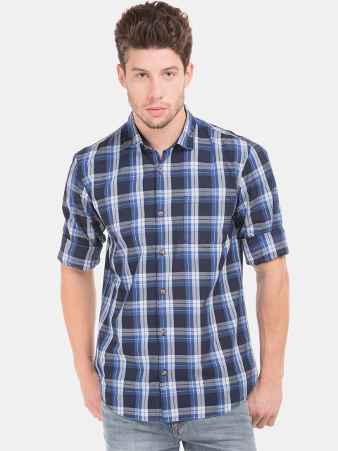 

Ruggers Men Blue Regular Fit Checked Casual Shirt