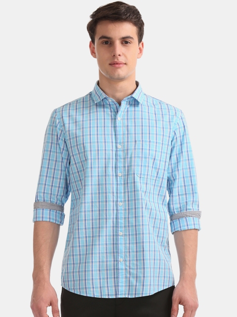 

Ruggers Men Blue Regular Fit Checked Casual Shirt